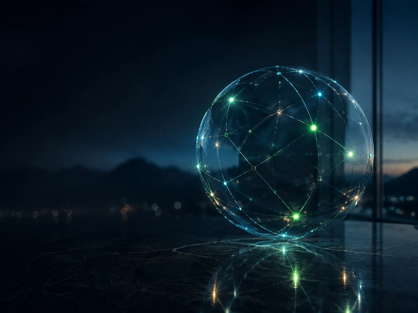 ScrollMeta™ 8 A luminous globe connects distinct points into a shared network.